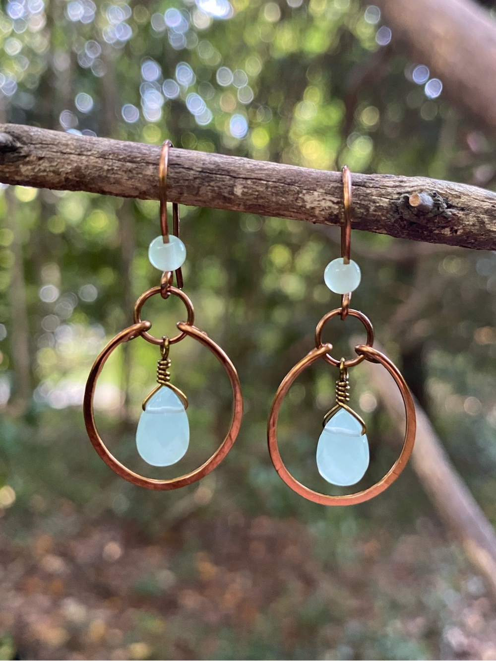 Aqua Chalcedony Hoop Earrings
